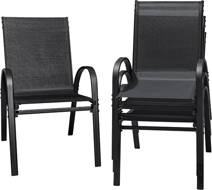 Flamaker Patio Chairs Stackable Dining Chairs Set of 4 Metal and Teslin Outdoor Chairs for Lawn Deck Porch Balcony (Black)