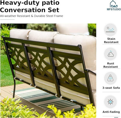 MFSTUDIO 7 Seats Large Metal Patio Conversation Sets, 6 Pieces Outdoor Furniture Sofa with 2 Motion Chairs, 2 Fixed Chairs, 1 Sofa(3-seat) and Table for Outside Balcony Backyard Poolside