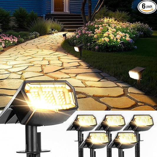 Solar Spot Lights Outdoor IP67 Waterproof 6 Pack, 63 LED 3 Modes Solar Landscape Spotlights for Yard Garden Pathway Wall House Garage (Warm White)