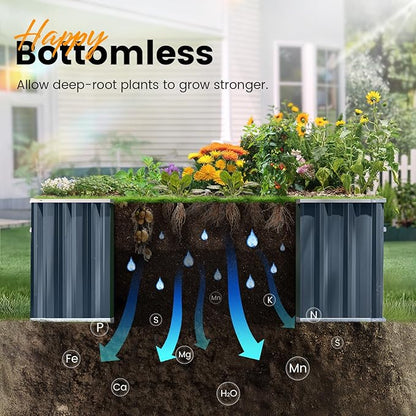 KING BIRD Raised Garden Bed 68" x 36" x 24" Heightened Galvanized Steel Metal Planter Box Outdoor for Deep-Rooted Vegetables, Flowers, Large Raised Bed Kit (Dark Grey)