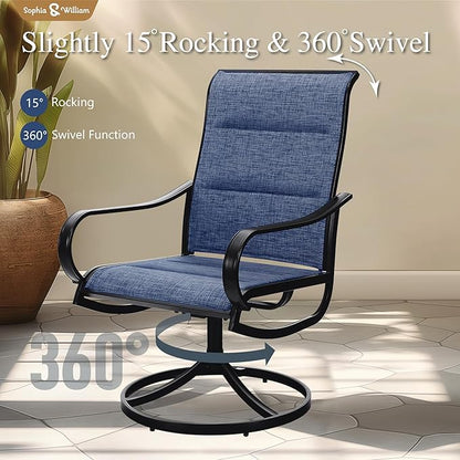 Sophia & William 7 Pieces Outdoor Patio Dining Set, 6 x Swivel Patio Dining Chairs and 54" Large Round Metal Dining Table, Outdoor Table and Chair Furniture Dining Set Support 300lbs（Blue）