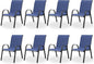 Patio Dining Chairs Set of 8, Outdoor High Stacking Chairs，Breathable Seat Fabric and Alloy Steel Frame for Backyard, Porch, Garden, Sunroom (Blue)