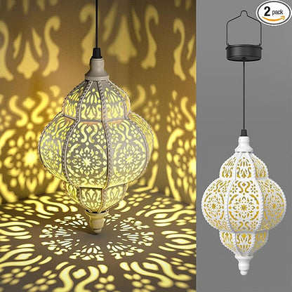 Hanging Solar Lights Outdoor Garden Decor Solar Lantern Waterproof Plastic Moroccan Outdoor Decorations for Patio Pathway Yard Backyard Garden Decorative (2, White)