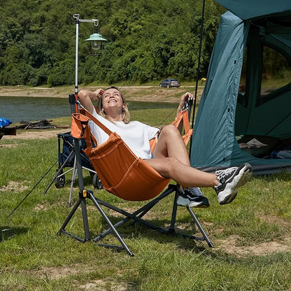 TIMBER RIDGE Hammock Camping Chair with Adjustable Backrest, Heavy Duty Folding Hammock Chair Supports 300lbs, Portable Hammock Chair for Camping, Travelling and Patio, Orange 2 Pack