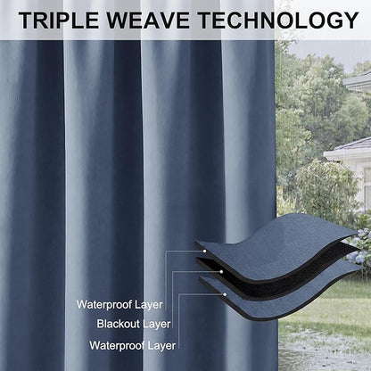 RYB HOME Extra Wide Outdoor Curtains for Patio Waterproof Heavy Duty Thermal Insulated in Summer Full Coverage Privacy for Gazebo, Cabana & Pergola, W100" x L120", Stone Blue, 1 Panel