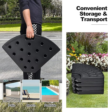 Tangkula 4 Pieces 185lbs Cantilever Offset Patio Umbrella Base, Water & Sand Filled Heavy Duty Outdoor Umbrella Stand, Fan-Shaped Umbrella Base Weights Plate Set with Easy to Fill Spouts