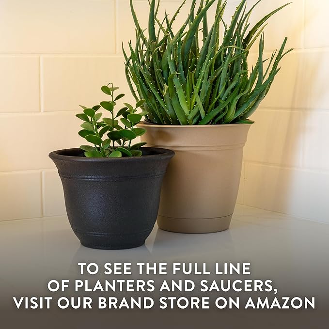 The HC Companies Sierra Round Self-Watering Pot - Lightweight Plastic Planter for Herbs & More - Durable Plant Pots for Indoor Plants & Outdoor Plants (7.5” Arizona Sand, Pack of 1)