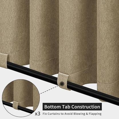 Easy-Going Linen Look Outdoor Curtains Waterproof Windproof Porch Curtains, Soft Thicken Outdoor Privacy Curtains for Patio, Gazebo, Grommet Top and Tab Bottom Drape, 1 Panel, 54x120 inch, Khaki
