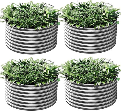 4 Pack 3x3ft Round Galvanized Raised Garden Bed Outdoor, Metal Garden Bed for Vegetables, Above Ground Garden Box for Flower, Steel Raised Beds for Gardening - 3ftx3ftx10inch