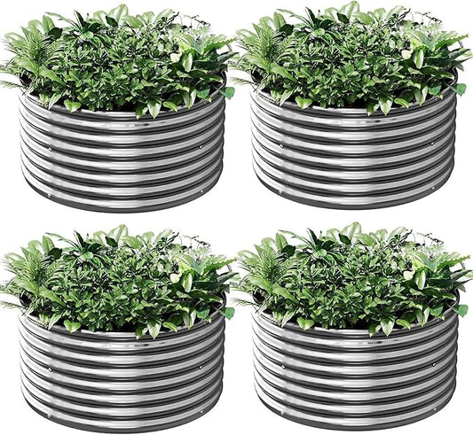 4 Pack 3x3ft Round Galvanized Raised Garden Bed Outdoor, Metal Garden Bed for Vegetables, Above Ground Garden Box for Flower, Steel Raised Beds for Gardening - 3ftx3ftx10inch
