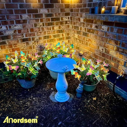 Anordsem Solar Garden Lights Outdoor: 8 Removable Fiber Optic Fabric Dragonflies 4 Pack - Waterproof Fun Animal Decoration for Yard Patio - Gardening Gifts for Garden Lovers