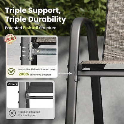 PHI VILLA Patio Chairs Set of 2, Outdoor Stackable Dining Chairs with E-Coating Metal Frame and Upgraded Textilene Fabric, All Weather Deck Chair 350 LBS Capacity for Porch Poolside Garden
