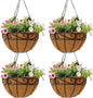 14 inch Metal Hanging Baskets For Plants Outdoor 4 Pack Round Metal Wire Hanging Basket Planter with Coco Fiber Liners Chain Round Wire Plant Holder for Garden, Patio, Deck, Porch Plants Flower Potss