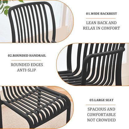 Patio Chairs Set of 4, All-Weather Stackable Outdoor Dining Chairs with Curved Back, Patio Dining Chairs for Patio, Deck, Porch, Backyard, Restaurant, Cafe, Black