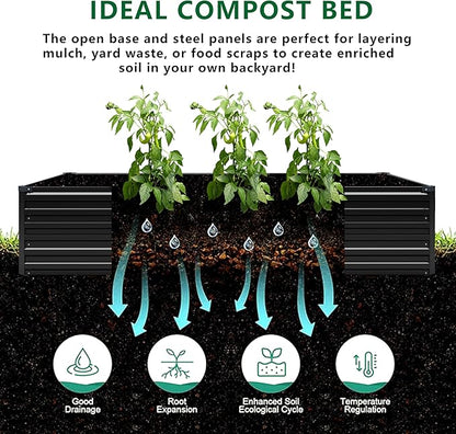 8x4x1.5FT Galvanized Raised Garden Bed,Vegetable Boxes-Rectangle Metal Flower Box,Large Planter Raised Beds Outdoor Garden for Planting,Fruit,Herb-Black