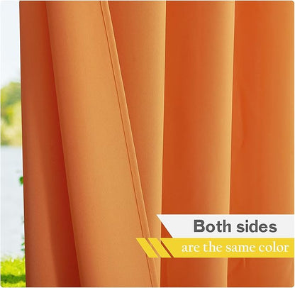 NICETOWN Canvas Outdoor Curtains for Patio Waterproof Set of 2, Rustproof Grommet Privacy Protect Decorations for Pool, Pergola, Arbor0 (Orange, W55 x L108)