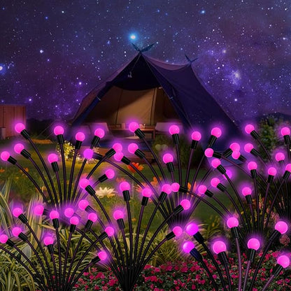 Kohlrabi Solar Garden Lights Outdoor, 4 Pack 40 LED Solar Pink Firefly Lights Waterproof, Starburst Wind Swaying Light for Outside Yard Patio Planter Flower Bed Walkway Christmas Decoration