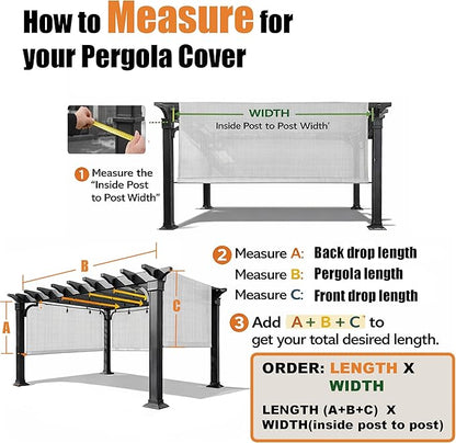 Universal Pergola Replacement Canopy Shade Cover with Breathable HDPE Fabric & Rod Pockets for 10 x 10 FT Pergola, Canopy Size: 192'' L x 106'' W (Light Grey)