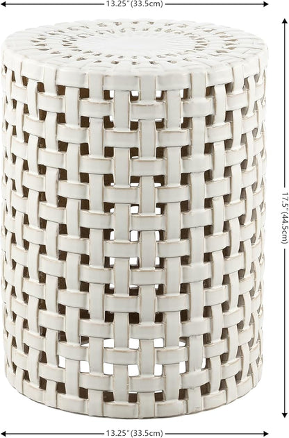SAFAVIEH Home Collection Sayre Cream Ceramic 18-inch Decorative Accent Garden Stool for Living Room, Bathroom, Patio, Side Table, Plant Stand (Fully Assembled)
