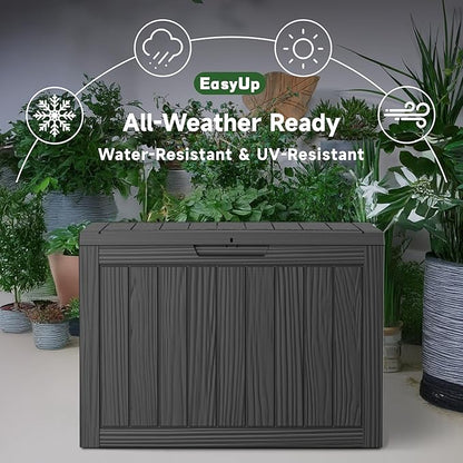 EasyUp 45 Gallon Outdoor Storage Box, Resin Waterproof UV-Resistant Deck Box, Reinforced Stability for Patio, Garden, and Poolside, Striped Black