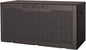 JUMMICO 100 Gallon Resin Deck Box, Waterproof Outdoor Storage Box with Lockable Lid for Garden Tools, Patio Cushions (Brown)
