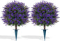 Artificial Lavender Topiary Ball for Outdoors, Set of 2 Boxwood Plant Tree with Spike, Fake Shrubs UV Resistant Faux Plants for Indoor Outdoor Decor