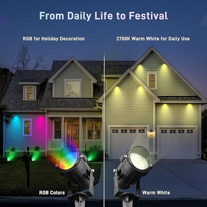 12W RGBW Color Changing Landscape Spotlights, 110V Plug-in Outdoor LED Spot Lights with Remote Control, IP65 Waterproof Garden Tree Lights for Yard Pathway Halloween Christmas Decoration (6 Pack)