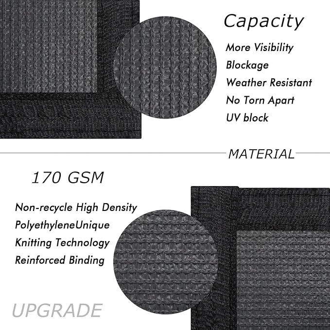 UPGRADE Privacy Fence Screen 5'x40' Dark Grey Outdoor 90% Visibility Blockage 170 GSM Mesh Shade Cover Panels for Backyard,Balcony,Home Decoration with Zip Ties,Customized Avaliable