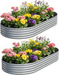 zizin 2 Pack Galvanized Raised Garden Bed Metal Oval Raised Garden Beds Outdoor Planter Box for Vegetables (8x4x1FT, Silver)