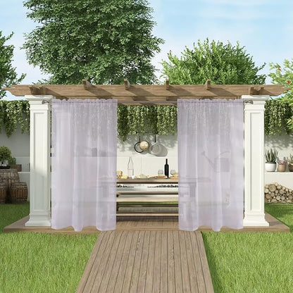 SpaceDresser Waterproof Outdoor Sheer Curtains for Patio - 2 Panels Rod Pocket Indoor Voile Sheer Curtain for Living Room,100W x 84L inch, Silver Grey