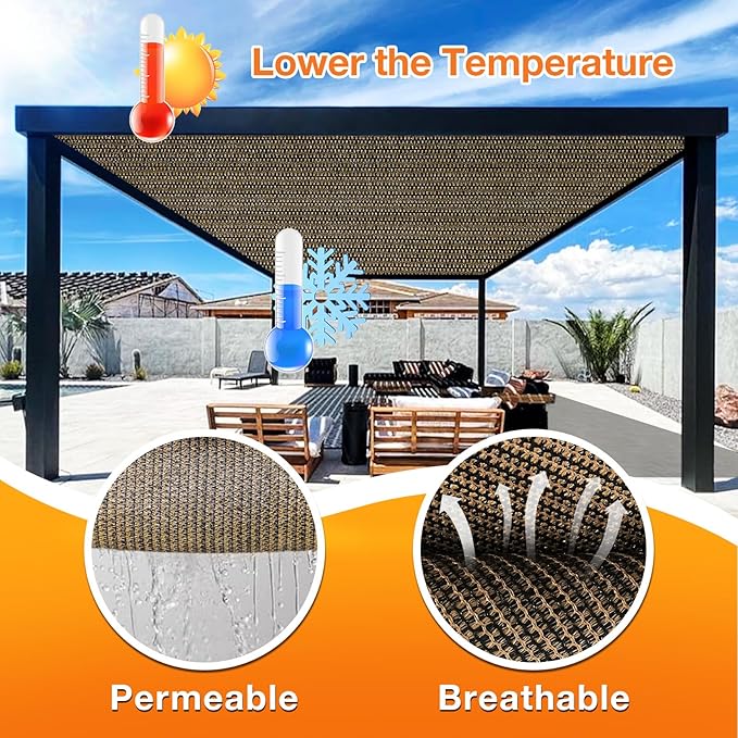 Artpuch Outdoor Pergola Shade Cover 18x22 FT Sun Shade Cloth with Grommets Mocha 90% UV Protection Canopy Patio Privacy Screen (Customized Available)