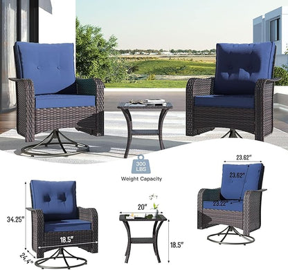 Kullavik 13 Pieces Outdoor Patio Furniture Set,PE Wicker Rattan Sectional Sofa Patio Conversation Sets with 43" 55000BTU Gas Propane Fire Pit Table,Swivel Rocking Chairs Set,Navy Blue
