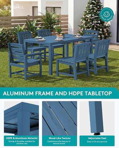 SERWALL 9-Piece Outdoor Dining Set, 60" - 83" Expandable Outdoor Dining Table and 8 HDPE Chairs, All Weather HDPE Outdoor Furniture Set for Backyard, Garden, Blue