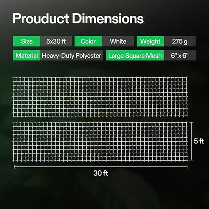 VIVOSUN 5 x 30 ft. Plant Trellis Netting, Heavy-Duty Polyester Grow Net, Garden Trellis Netting with Square Mesh for Climbing Plants, Vegetables, Fruits, and Flowers, 4-Pack