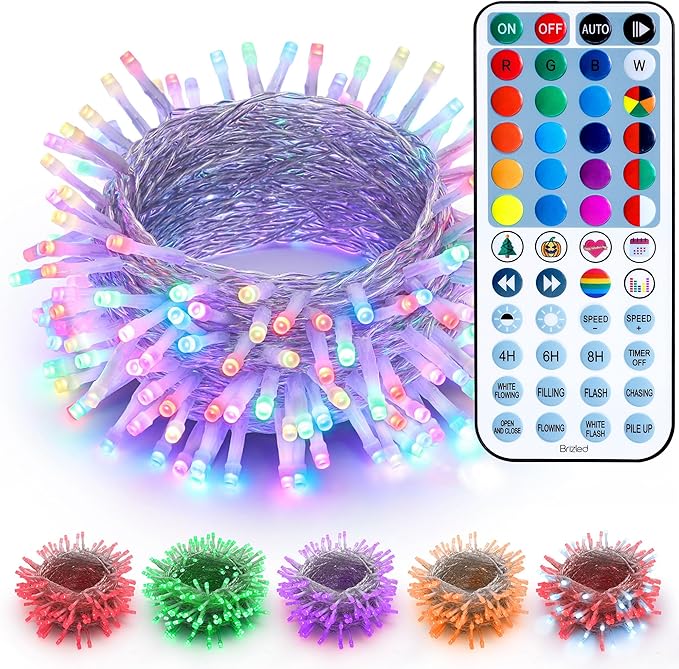 Brizled Color Changing String Lights, 33ft 100 LED Pasrel Easter Mini Lights with Remote, Dimmable RGB Lights String Clear Wire, Indoor USB Twinkle Light for Christmas Halloween Year-Round Decor