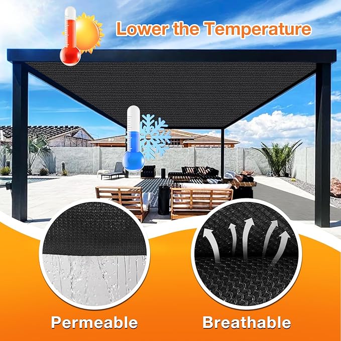 Artpuch Outdoor Pergola Shade Cover 21x21 FT Sun Shade Cloth with Grommets Black 90% UV Protection Canopy Patio Privacy Screen (Customized Available)