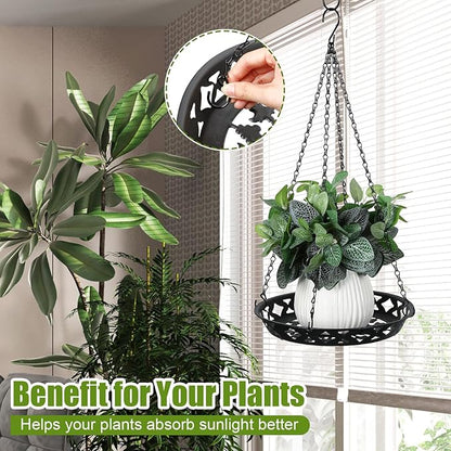 Enhon 6 Pack Metal Hanging Planter, 12 Inch Indoor Outdoor Plant Hanger, Classy Glossy Black Decorative Shelf for Window Wall Ceiling Home Decor