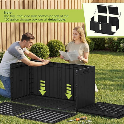 Devoko 100 Gallon Outdoor Storage Box, Waterproof Resin Deck Box for Patio Furniture, Lockable Container for Garden Cushions & Pool Supplies (Black, 100 Gallon)