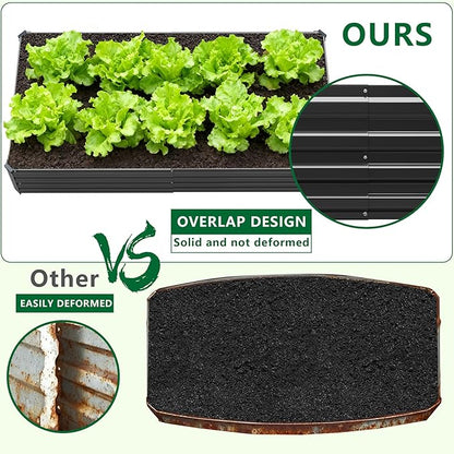 2 Pack 6x3x1FT Galvanized Raised Garden Bed Kit, Outdoor Metal Planter Box for Vegetables, Bottomless Rectangular Gardening Bed with Support Rods, Tool-Free Assembly, Black