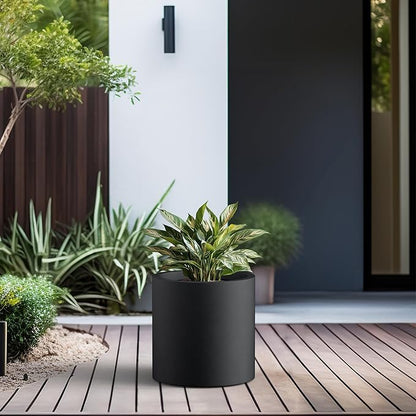 Kante 15.7" Dia Round Concrete Planter, Modern Style Large Cylindrical Plant Pot with Drainage Hole and Rubber Plug for Indoor Outdoor Patio, Burnished Black