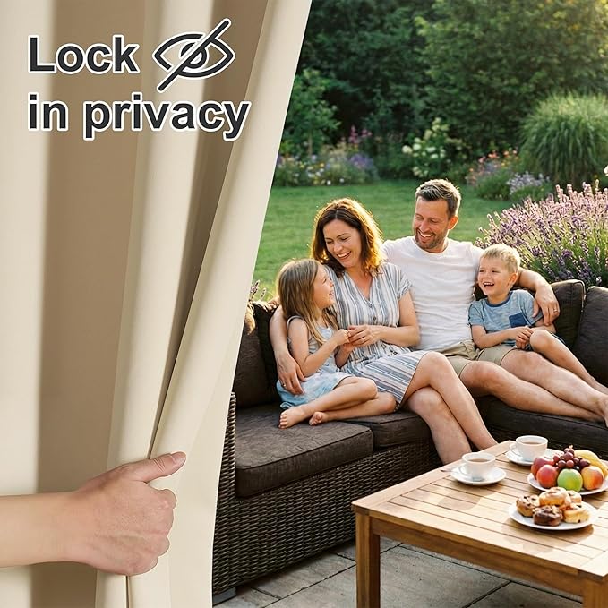 RYB HOME Extra Wide Outdoor Curtains for Patio Waterproof Heavy Duty Thermal Insulated in Summer Full Coverage Privacy for Porch, Cabana & Pool, W150 x L95, Biscotti Beige, 1 Panel