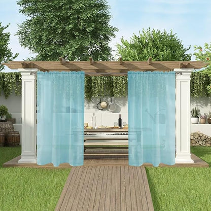 SpaceDresser Waterproof Outdoor Sheer Curtains for Patio - 2 Panels Rod Pocket Indoor Voile Sheer Curtain for Living Room,100W x 84L inch, Aqua