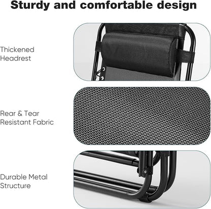 NEWBULIG Zero Gravity Chair Set of 4, Lounge Chair Folding Portable Adjustable Camping Reclining Chairs with Adjustable Pollow, Mesh Back, Cup Holder Trays Lawn Patio Chair for Pool Beach - Black