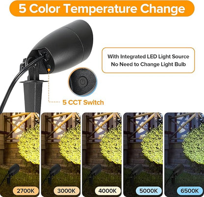 LUTEC 5CCT 12V Low Voltage Landscape Lighting Die-cast Aluminum Spot Lights with Connectors, IP65 Outdoor Landscape Spotlights, 7W 650LM for Tree Garden, 4 Pack (No Transformer Kits)