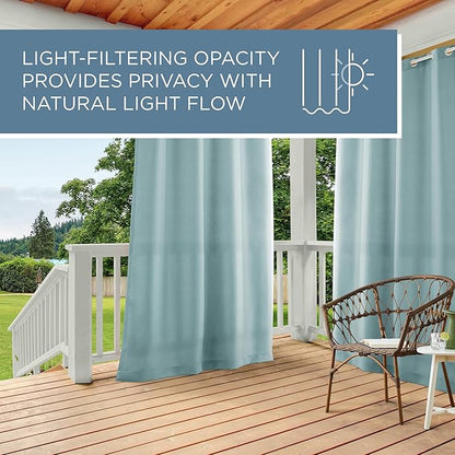 Town & Country Basics Cabana Solid Heavyweight Indoor Outdoor Curtains, Light Filtering Opacity with Grommet Top, Water Repellent, 2-Pack Set, 54"x96", Blue