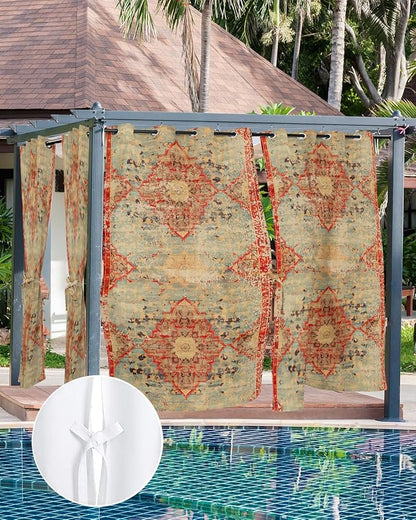 Boho Outdoor Curtains for Patio Waterproof, Grommet Privacy Curtain Drapes Weatherproof Outside Curtains for Porch GazeboPergola Cabana 2 Panel 54x95inch Rustic Bohemian Floral Tribal Orange