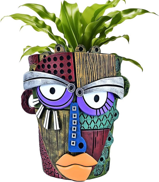 Abstract Face Planter Pots for Plants,Hand-Painted Colorful Flower Pots with Drainage, Indoor Outdoor Garden Decor Gift(Classic,Large)