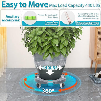 VANCASTLE Plant Caddy Plant Stand with Wheels, Heavy Duty Plant Roller Base 15-22 Inch Adjustable，Palnt Wheel Base 440 LBS, Large Potted Planter Cart Dolly for Flower Mover, Gray, 2 Pack