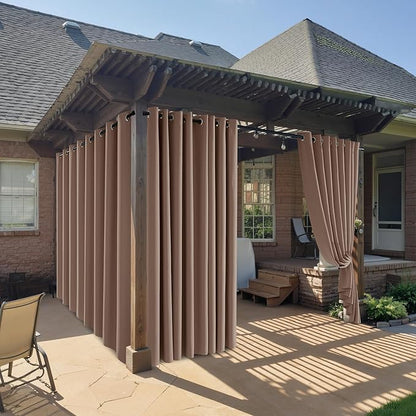 RYB HOME Outdoor Curtains for Patio Waterproof Block Sunlight Thermal Insulated Privacy Assured Thick Outside Curtains for Deck, Balcony, Pool, W52" x L63", Mocha, 1 Panel