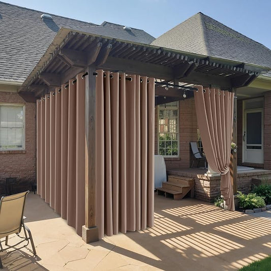 RYB HOME Outdoor Curtains for Patio Waterproof Block Sunlight Thermal Insulated Privacy Assured Thick Outside Curtains for Deck, Balcony, Pool, W52" x L63", Mocha, 1 Panel